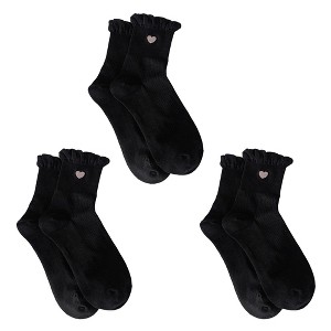 Anna-Kaci Women's 3-Pack Breathable Cotton Blend Socks with Ruffle Trim and Heart Embroidery - 1 of 3