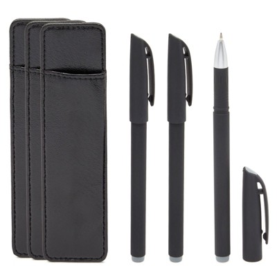 Okuna Outpost 3 Magnetic Leather Pen Holders with 3 Pens for Refrigerator (Black)