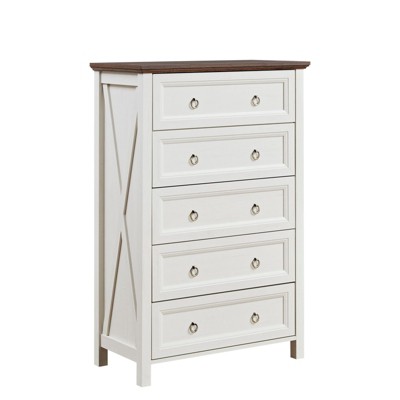 GlasFlength Decorative Storage Cabinets 5 Drawers End Table for Bedroom, Wood End Table for Living Room, Beige, 31.25"*15.75"*48"