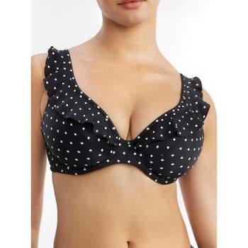 Elomi Bazaruto Bikini Top Size 34HH Black Crochet Underwired Plunge Bra  800602