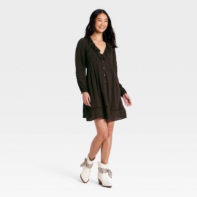Женские платья Universal Thread Women's Long Sleeve Ruffle Mini Dress - Universal Thread™ Brown XL — фото 3