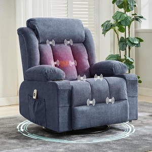 Recliner Chair for Living Room, Rocking Chairs with Massage and Heat, Swivel Chair for Adults, Wide Comfy Sofa Couch with Side Pockets, Cup Holder - 1 of 4