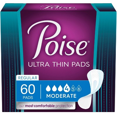 Poise Ultra Thin Postpartum Incontinence Fragrance Free Pads - Moderate Absorbency - Regular - 60ct