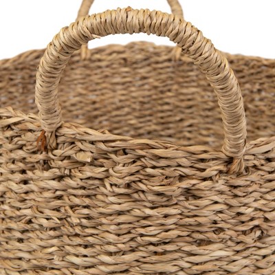 Beige Round Seagrass Storage Basket Set with Handles