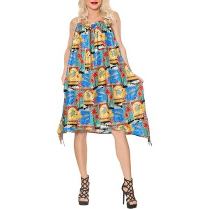 LA LEELA Women's Summer Swimsuit Cover-up Vacation Beachwear Mini Bathing Suit Loose Beach Dress Spaghetti Strap Dress 1X Multicolored, Fish - 1 of 4