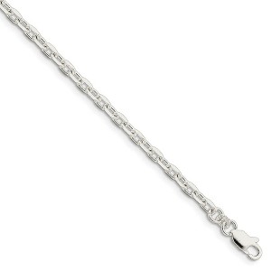 Black Bow Jewelry 4mm Sterling Silver Solid Beveled Oval Cable Chain Bracelet - 1 of 3