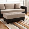 HomeRoots 48" Taupe and Espresso Faux Leather And Microfiber Tufted Storage Ottoman - 2 of 4