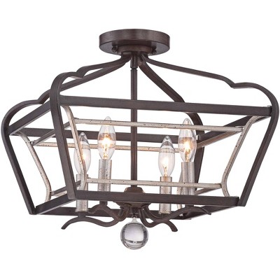 Minka Lavery Industrial Ceiling Light Semi Flush Mount Fixture 16" Dark Rubbed Sienna Aged Silver Clear Glass for Bedroom Kitchen