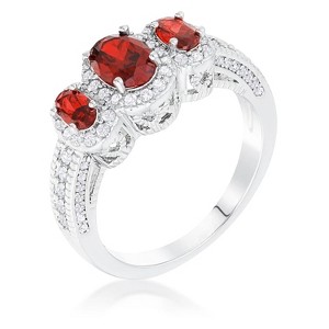 Slickblue 3-Stone Oval Cut CZ Engagement Ring for Women, Gold or Silver Finish, Clear or Garnet Stones, Sizes 5-10 - 1 of 3