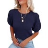 Women's Round Neck Short Sleeve Sweater Summer Casual Puff Sleeve Pullover Knit Top - 3 of 4