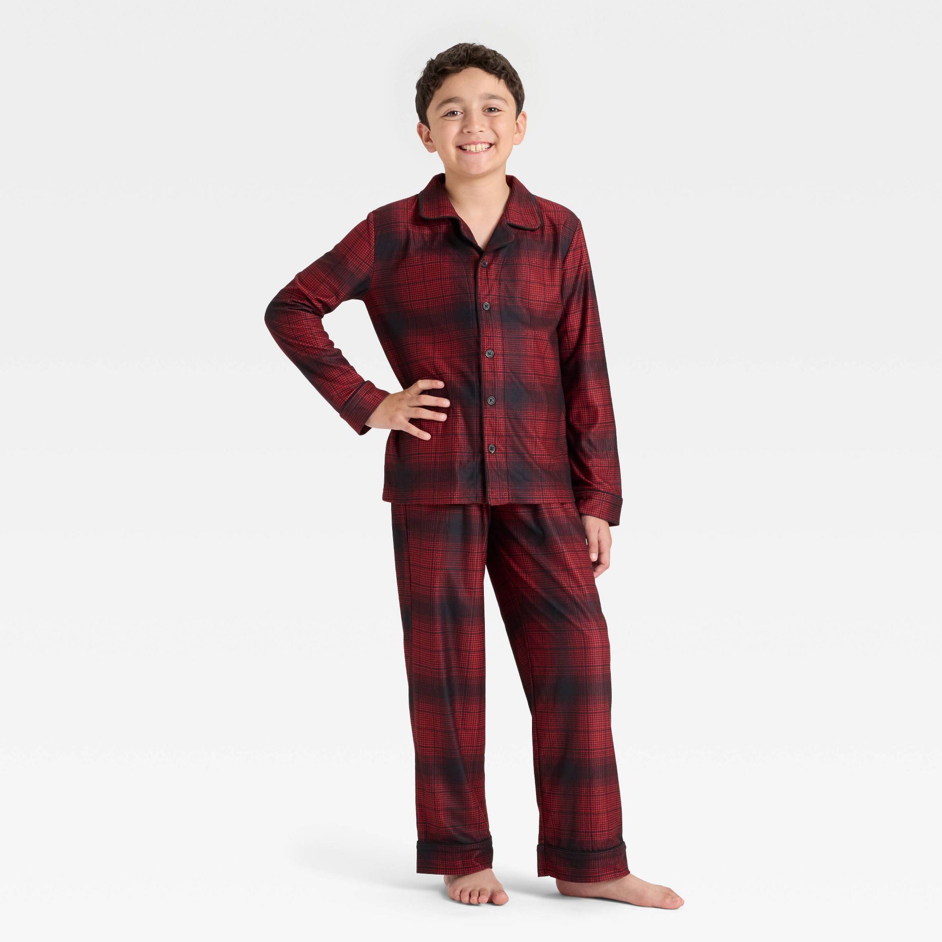 Boys' 2pc Plaid Holiday Long Sleeve Button-Down Pajama Set - Cat & Jack™ Red