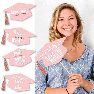 Big Dot of Happiness Hilarious Rose Gold Grad - Graduation Party Photo Booth Props Kit - 20 Count