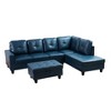 Blue Semi-PU Leather Sectional Sofa - Modern L-Shaped Design, Tufted Cushions, Storage Ottoman, Contemporary Home D�cor - 3 of 4
