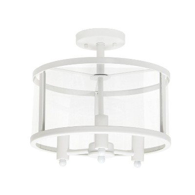 13" White Glass and Metal Semi-Flushmount Ceiling Light