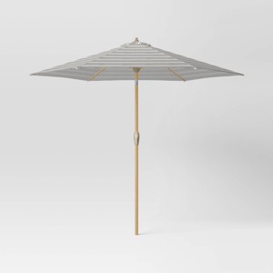 9' Round Outdoor Patio Market Umbrella with Faux Wood Pole - Threshold™ - 1 of 4