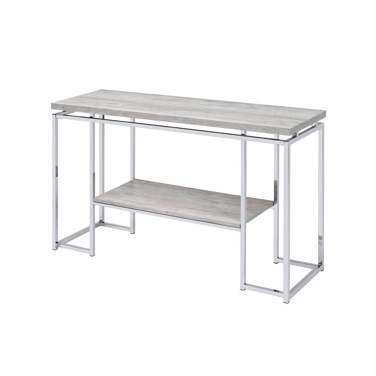 48" Chafik Accent Table Natural Oak/Chrome - Acme Furniture: Contemporary Sofa Table with Shelf