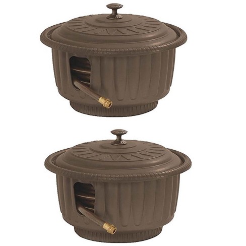 Suncast Outdoor 50 ft. Garden Hose Reel Pot with Contemporary Decorative  Design, Brown