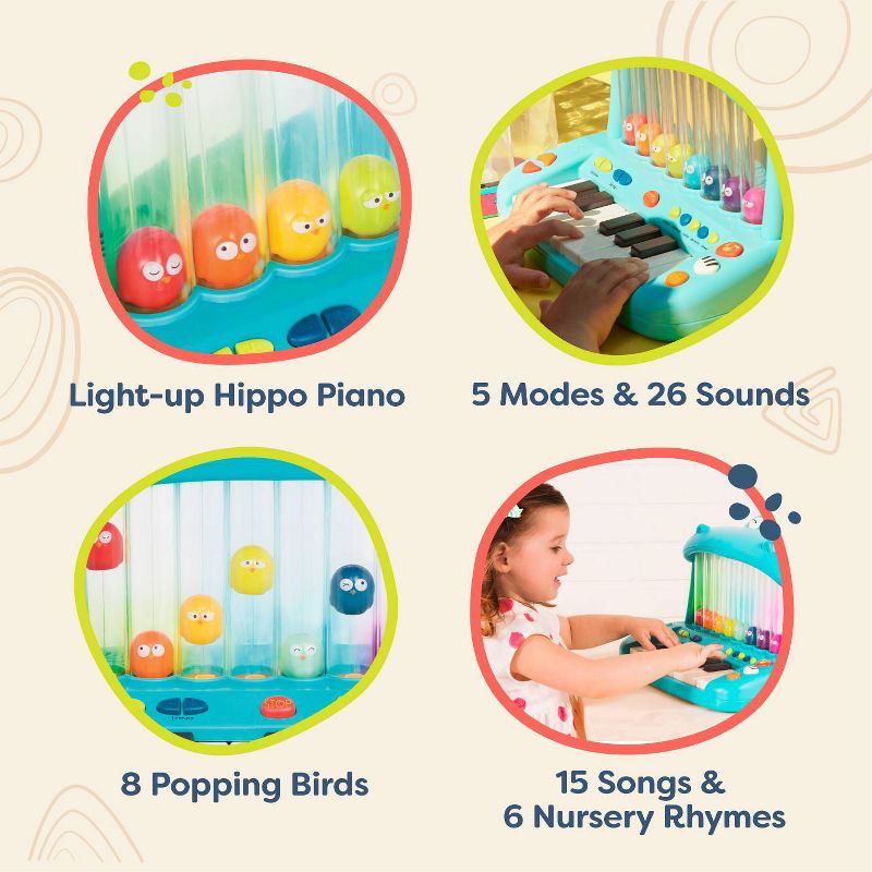 B. toys Toy Piano for Kids Hippo Pop, 6 of 12