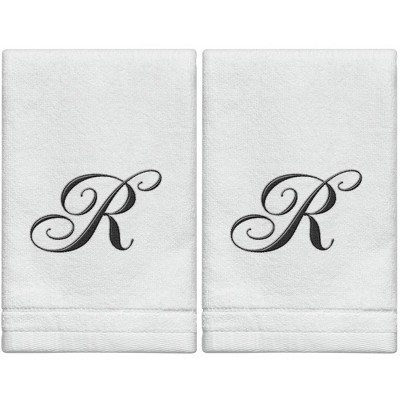 Creative Scents Set of 2 White Fingertip Monogrammed Towels, Black Embroidered