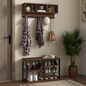 MAYEERTY Hall Tree with 5 Hooks Bench and Shoe Storage for 10 Pairs of Shoes for Entryway 2 in 1 Coat Rack Shoe Bench Set - 1 of 4