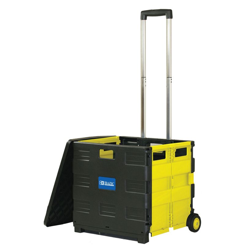 BAZIC Products® Folding Cart on Wheels w/Lid Cover, 16" x 18" x 15", Yellow, 2 of 3
