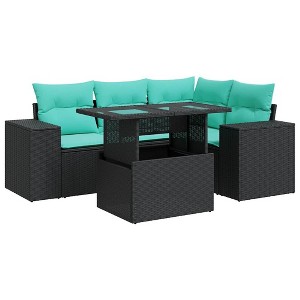 vidaXL 6 Piece Patio Sofa Set with Cushions Black Poly Rattan Acacia - 1 of 4
