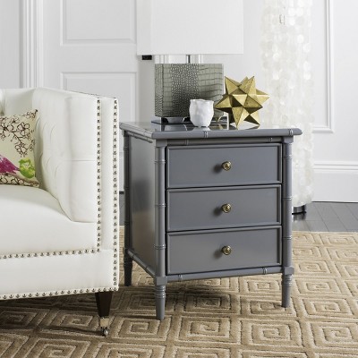 Gray Bamboo 3-Drawer Transitional Nightstand
