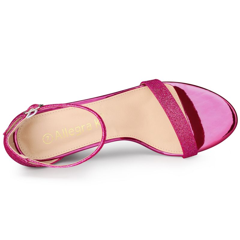 Allegra K Women's Glitter Ankle Strap Chunky Heels Sandals, 5 of 8