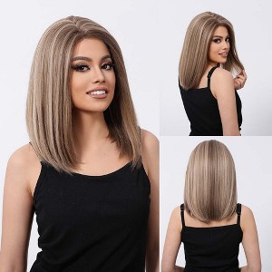 Jessie's Wig 14 Inch Straight Bob Lace Wigs Synthetic Hair 13*5*1 C Part Lace Highlight Blonde Brown 1 Pc/Pack - 1 of 4