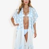 Anna-Kaci Swim Women's Sheer Striped Duster Cover-Up With Ruffled Hem And Open Front- One Size Fits Most, Blue - 4 of 4