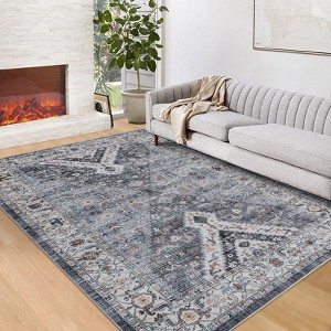 Washable Rugs Area Rug Bohemian Printed Carpet Boho Distressed Rug Low Pile Non-Slip Living Room Rug for Bedroom Office - 1 of 4