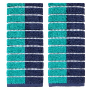 2pc Kids' Hand Towels Striped Colorblock - SKL Home: Midweight Cotton, Terry, Bathroom Hand Towels, Navy & Teal - 1 of 4