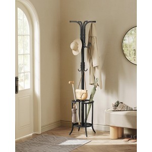 SONGMICS Coat Rack Freestanding, Coat Rack with Umbrella Holder, Metal Coat Rack Stand with 12 Hooks, Ink Black - 1 of 4
