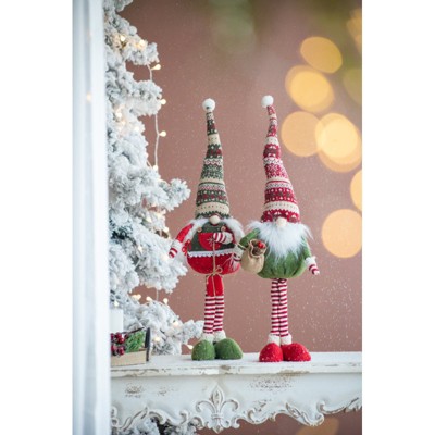 Yukimo Set of 2 Christmas Gnomes Decorations, Rustic Santa Design Table Top Home Ornaments with Fur Details, Beige