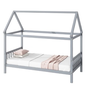 Fontoi Beds, Twin Size Bed, Wood Bed with Headboard and Footboard for Girls and Boys, Gray, 41"*68.1"*79.1" - 1 of 4