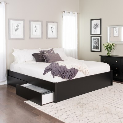 King Select 4 - Post Platform Bed with 2 Drawers Black - Prepac