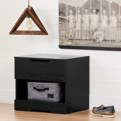 Modern Black Oak 1-Drawer Nightstand with Open Storage