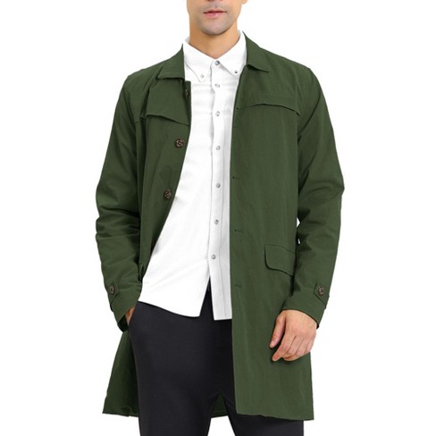 Lars Amadeus Men's Lightweight Trench Coat Single Breasted Slim Fit Jacket  Overcoat Green Medium : Target