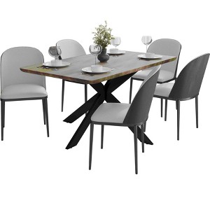 LeisureMod Ravenna 6-Piece Dining Set - 63" Rectangular MDF Wood Dining Table, 5 Leather Dining Chairs - 1 of 4