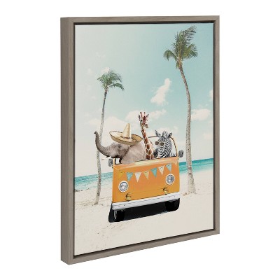 Gray and Colorful Safari Animals Beach Canvas Wall Art, 18 x 24