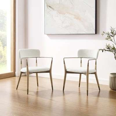 HOMLUX Set of 2 Upholstered Accent Dining Chairs Arm Rest Curved Backrest