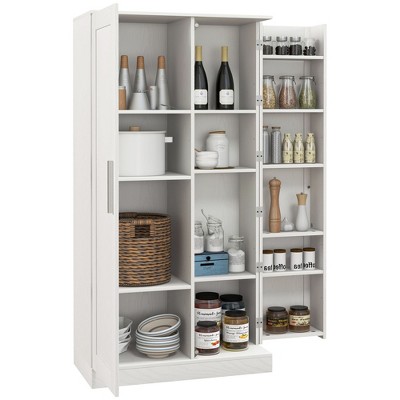 Yukimo 14-Tier Freestanding Kitchen Pantry Cabinet with Adjustable Shelves and 2 Doors, White Storage Cupboard for Dining Room & Bedroom