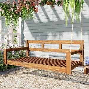 YOOCOZZ Wooden Patio Twin Size Porch Swing Bench Chair, Daybed Frame with 4 Hanging Ropes - 1 of 4