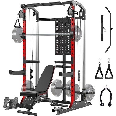 Power Cage with Cable Crossover System, 2000LBS Capacity Power Rack, Multi-Function Squat Rack with Weight Bench, Weight Cage for Home Gym