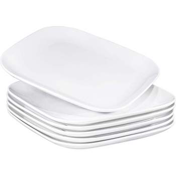 Bruntmor 10" Cute Square White Ceramic Salad Plate For Kitchen Plate, Set of 6, White