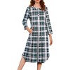 Ekouaer Womens Long Nightgowns Plaid Sleepwear Soft Loose Nightshirt 3/4 Sleeve Plus Size Housecoat with Button & Pockets - 2 of 4