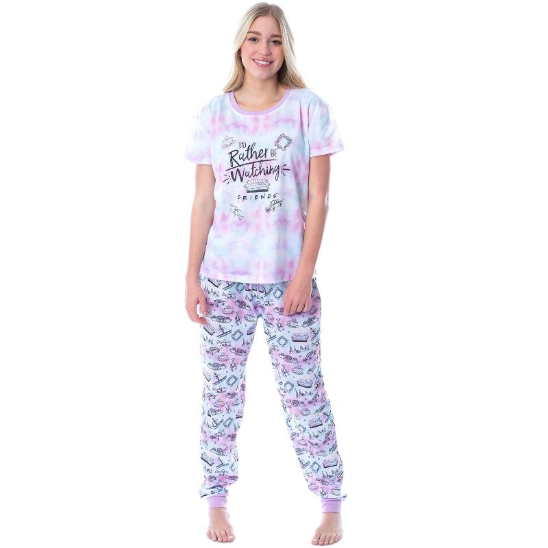 Friends TV Show Logo Womens' Rather Be Watching Sleep Jogger Pajama Set Multicolored, 1 of 7