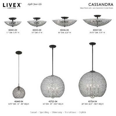 Cassandra 16" Black Nickel 3-Light Crystal Globe Pendant