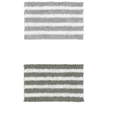 Unique Bargains Chenille Striped Absorbent Non-Slip Plush Floor Mats for Bathroom 2 Pcs
