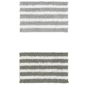 Unique Bargains Chenille Striped Absorbent Non-Slip Plush Floor Mats for Bathroom 2 Pcs - 1 of 4
